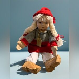 Vintage Danish porcelain doll 12in with wooden shoes